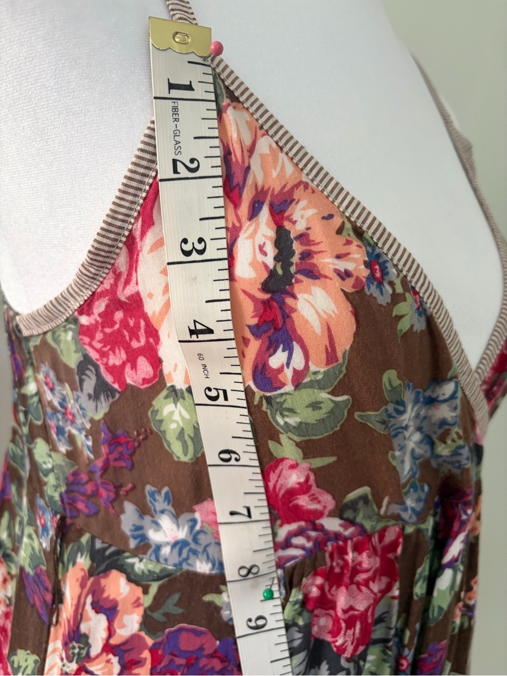 Babydoll style  Brown with pink, purple, and green Floral pattern top - Picture 8 of 10